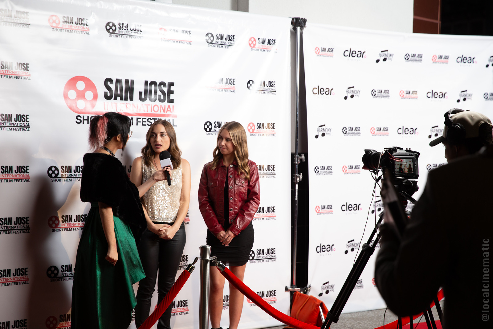 A filmmaker interviewed on the red carpet at the 2024 San Jose International Short Film Festival