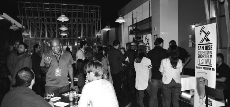 Guests mingling at an SJSFF festival party
